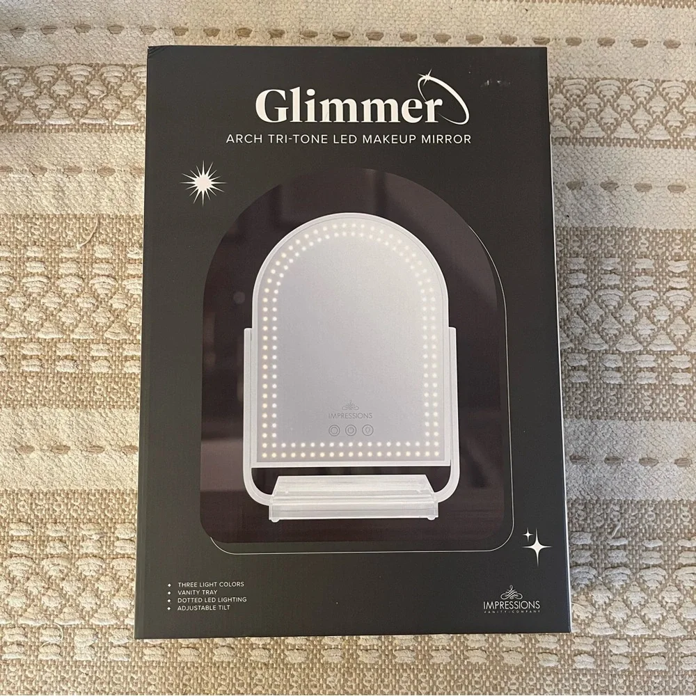 Impressions Glimmer arch tri-tone led touch vanity tray adjustable Makeup Mirror